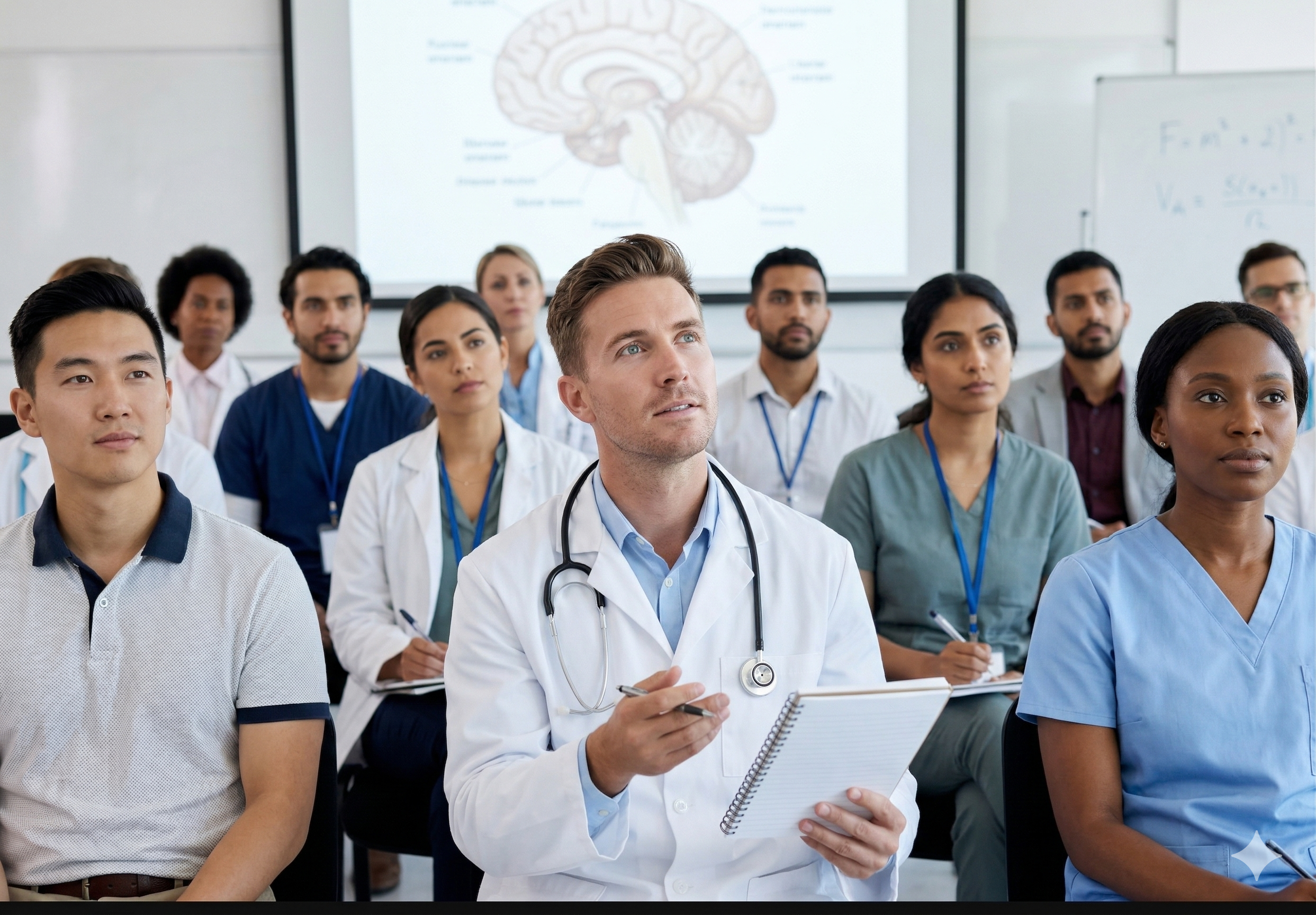 Ärztin arbeitet an einem Laptop für die sprachliche Vorbereitung